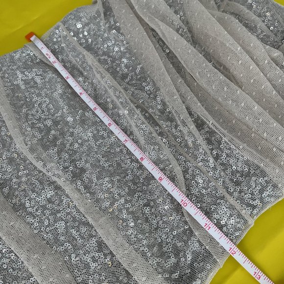 Express Sequin Mini Dress with Gathered Polka Dot Mesh Overlay, Size 0 - Picture 9 of 11